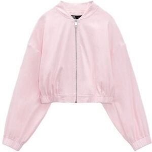 Zara pastel pink linen blend bomber zip up jacket style 3163/365/621